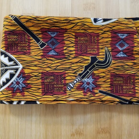 Hand Crafted Ankara Head Wrap Mask and Earrings Burgundy Gold Black 3-pieces - Picture 5 of 8